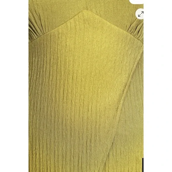 Lulu Chartreuse Green Faux Wrap Midi Dress Tie Back Size Medium D14100 - Picture 7 of 16